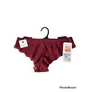 Women Small RENE ROFE Lingerie Lace Tanga Panty, burgundy